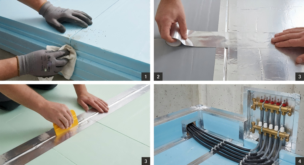 Self-wound foil tape for underfloor heating